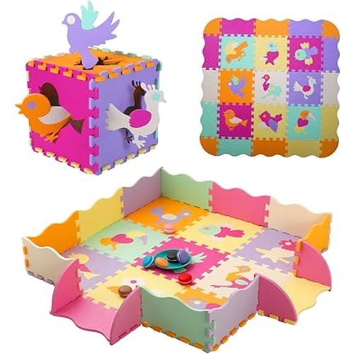 Coolcandy Baby Play Mat, 25Pcs Interlocking Puzzle Floor Mat, with Safety Fence - 0.4" Thick Non-Toxic EVA Foam Play Mat, for Infants & Toddlers 3-36 Months, Soft Puzzle Tiles for Play Areas