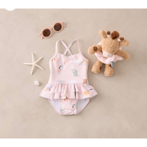 Pale Pink Seaside Safari Baby Ruffle Swimsuit – Elegant Baby
