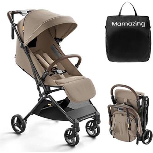 MAMAZING Ultra Air Lightweight Baby Travel Stroller with Carbon Fiber Frame, Compact & Airplane-Friendly, One-Handed Fold, 11.6 lbs, Perfect for Toddlers, Simply Taupe
