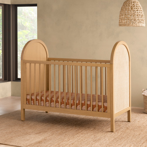babyletto Bondi 3-in-1 Convertible Crib with Toddler Bed Conversion Kit - Honey With Natural Cane