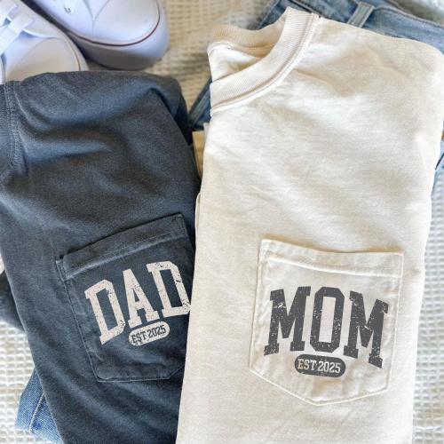 Comfort Colors® Matching Mom And Dad Shirts, Custom Est Shirt, Personalized Dad Tshirt, Custom Mom Gift, Mom Dad Shirts, Matching Family