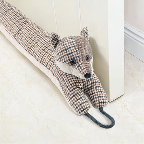 Marwood Under Door Draft Stopper Decorative Wind Stopper 30 inch for Door & Window, Weighted Animal Air Draft Stopper Snake Noise Blocker for Bottom of Door with Hanging Loops - Fox