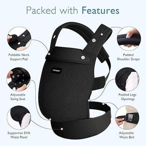 Momcozy Breathable Mesh Baby Carrier, Ergonomic and Lightweight Infant Carrier for 7-45lbs with Enhanced Lumbar Support, All Day Comfort for Hands-Free Parenting, Air Mesh-Black