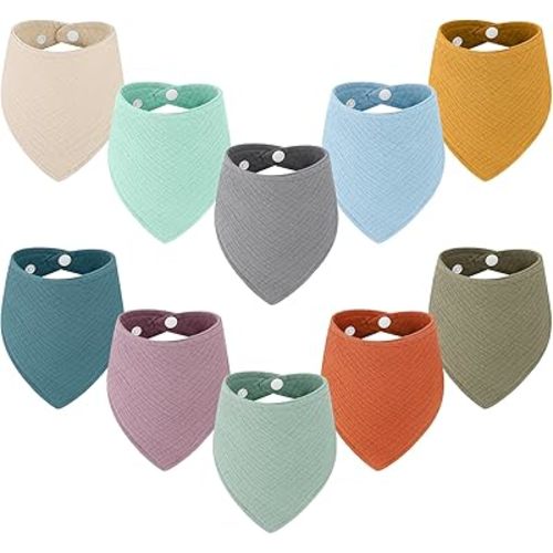 Accmor 10 Pack Muslin Baby Bibs 100% Cotton Bandana Drool Bibs for Baby Girls BoysTeething and Drooling