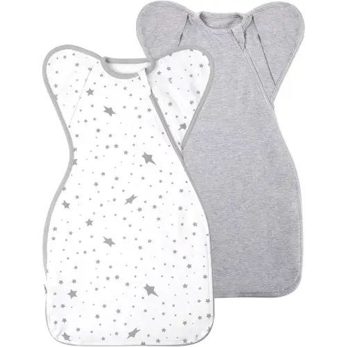 Baby Sleep Sack Swaddles for Newborn 0-3 Months, Arms Up Swaddle Blanket 2 Packs Cotton, Hands Up 3-Way Transitions to Arms-Free Wearable Sleeping Sack Bag for Boys Girls Snug Fit Calms Startle Reflex