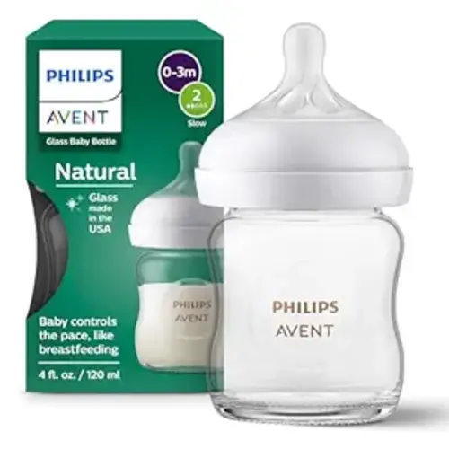 Philips Avent Natural Glass Baby Bottle, Slow Flow, 4 oz, BPA-Free, 1-Pack
