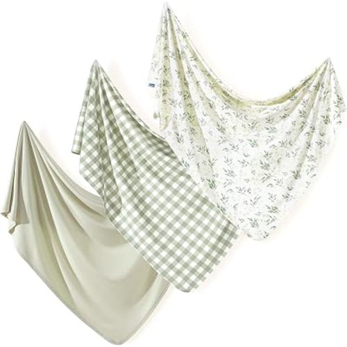 GRSSDER 3-Pack Ultra Soft Stretchy Jersey Knit Baby Swaddle Blankets, 33x44