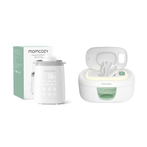 Momcozy Bottle Warmer Grey & Baby Wipe Warmer with Innovative Spring Design