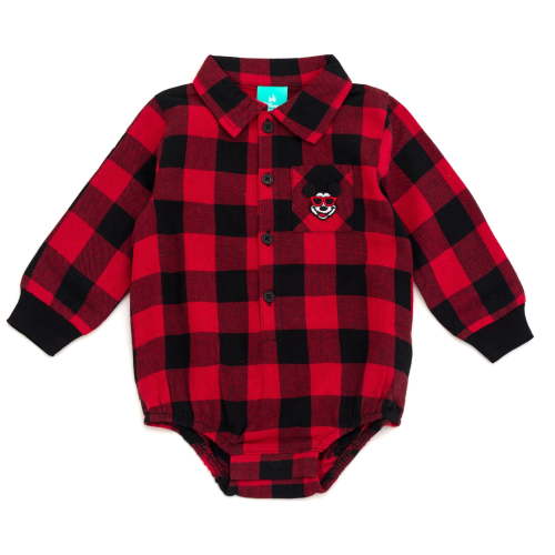 Disney Mickey Mouse Flannel Button-Down Bodysuit Buffalo Plaid Newborn to Infant