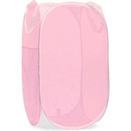 Handy Laundry Collapsible Mesh Pop Up Laundry Hamper, Breathable & Foldable Basket with Side Pocket, Space-Saving, Durable Handles, Wide Opening for Clothes, Toys & Storage, 14 x 13 x 24 in, Pink
