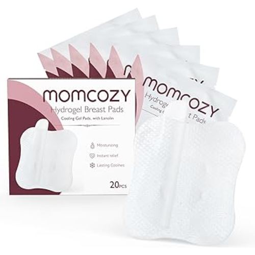 Momcozy Hydrogel Nipple Pads with Soothing Lanolin, Soothies Gel Nursing Pads Provide Instant Cooling Relief, Breastfeeding Essentials, 20 PCS