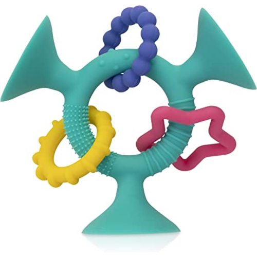 Nuby Silly Three Prong Interactive Suction Toy with Colorful Rings, Aqua