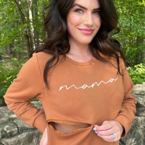 XS - "MAMA" Nursing Sweatshirt - Camel Brown