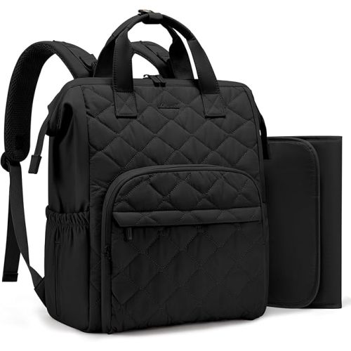 LOVEVOOK Diaper Bag Backpack, Large Baby Bag for Girl Boy with Changing Pad, Diaper Backpack for Mom Dad with Stroller Buckles, Black