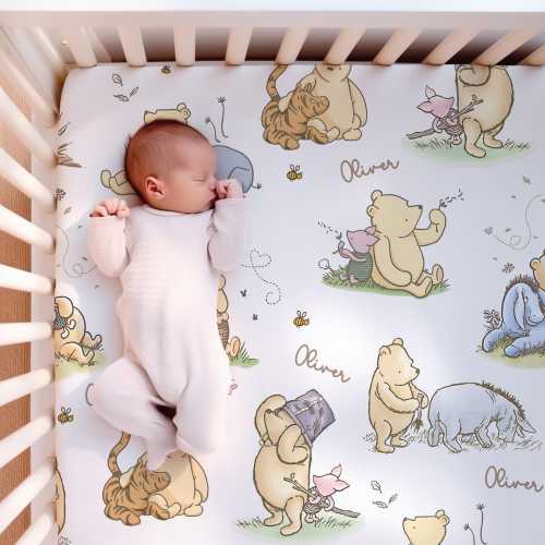 Personalized Winnie-the-Pooh Crib Sheet Pooh Bear Sheet Boy Nursery Decor Bear Fitted Sheet Girl Bedding Custom Name Baby Girl Gift Pooh B21