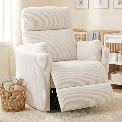 Power Rocking Chair Nursery with USB&Type C, 2 Pillows, Cream
