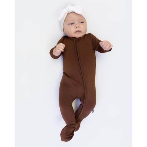 Bumbunny Baby | Zip Footie in Dark Brown