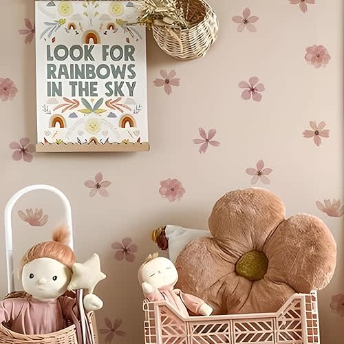 YouRfocus Daisy Wall Decals | 72 PCS Boho Flower Stickers for Girls' Rooms, Playrooms, and Nurseries | Dual Layer Print for High Coverage | Removable Peel and Stick Wall Decor (Pink-A) | 12 Sheets