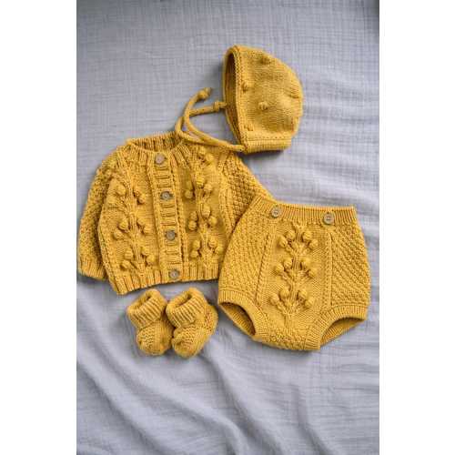 Baby Cardigan Bloomer  set with Bonnet and Booties - knitted cotton outfit