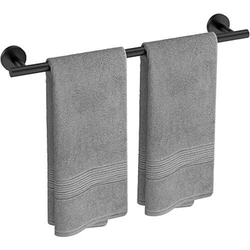 USHOWER Matte Black Towel Bar, 24-Inch Towel Rack for Bathroom Wall Mounted, Thicken SUS304 Stainless Steel Towel Rod Modern Home Decor (Total Length 26-Inch)