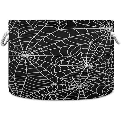 SUABO Halloween Gray Spider Web Storage Basket Laundry Hamper Canvas Collapsible Storage Organizer Bin with Handle for Clothes Books Playroom Decor