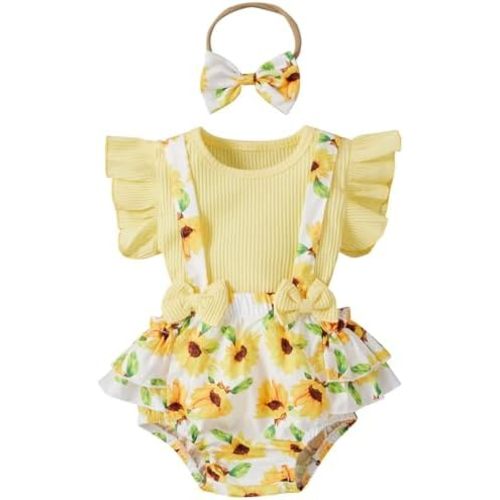 Mubineo Baby Girl Summer Clothes Romper Dress Outfits Cute Ruffle Floral Overalls Skirt Sets Newborn Outfit