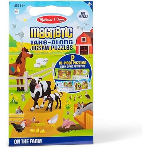 Melissa & Doug Take-Along Magnetic Jigsaw Puzzle Set – On the Farm (2 x 15 Piece) Travel Activity Toy for Preschoolers and Kids Ages 3+ - FSC Certified