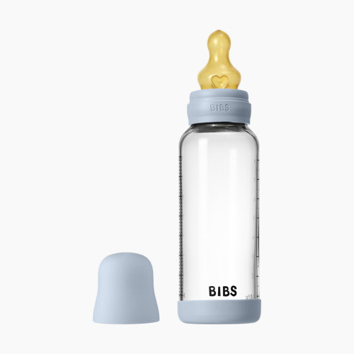 BIBS Baby Glass Bottle with Natural Rubber Nipple - Baby Blue, 8oz