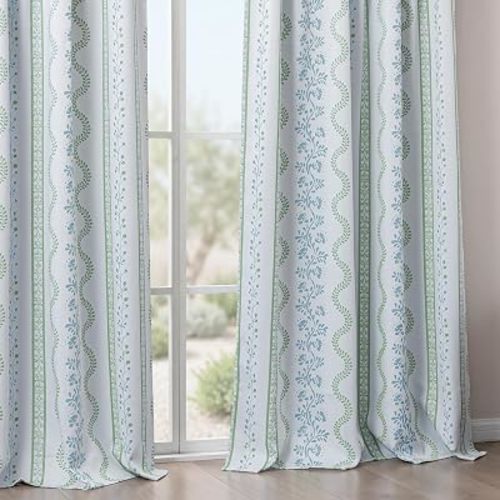 Sage Green Floral Blackout Curtains, Farmhouse Cottage Core Vine Botanical Pattern Drapes, Light Green White Thermal Insulated Room Darkening Curtains for Bedroom Living Room, 96 Inch Long 2 Panels