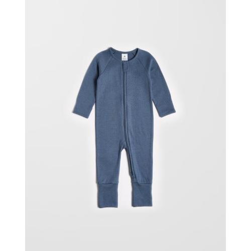 Baby Organic Cotton Pointelle Zip Coverall - Navy Blue