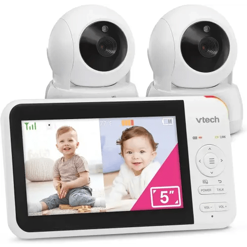 VTech VM924-2 Remote Pan-Tilt-Zoom Baby Monitor with 2 Cameras & Audio,5" LCD Screen,Up to 17Hrs Video Streaming&31Hrs Battery for Audio,Night Vision,1000ft Range,Soothing Sounds,Temperature Sensor