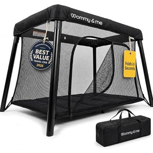 Mommy&Me Travel Crib for Baby and Toddler, Black