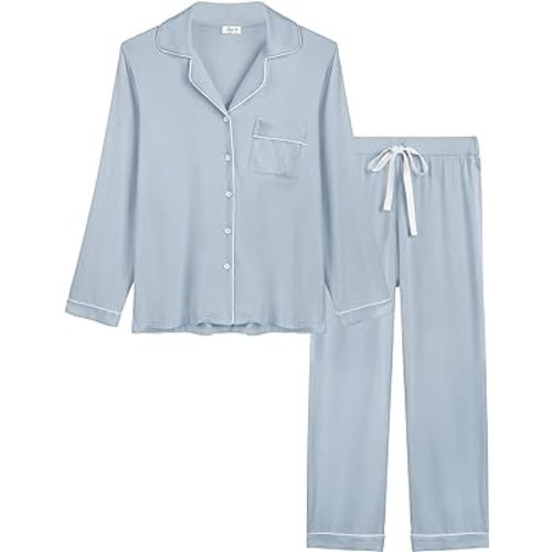 Joyaria Women's Cooling Bamboo Viscose Pajama Set Long Sleeve Button Front | Hot Sleeper Comfort · Cooling Relief · Lightweight Feel for Sleeping & Lounging