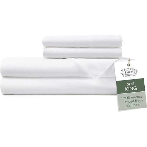 Hotel Sheets Direct 4 Piece Bed Sheet Set King Size, 100% Viscose Derived from Bamboo Sheets Set with 2 Pillowcases, Cooling & Breathable Luxury Bedding, Moisture-Wicking & Silky Soft Texture, White