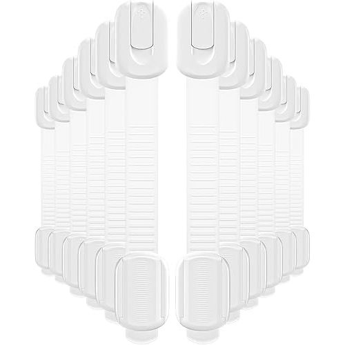 12 Pack Cabinet Locks Baby Proofing, Child Proof Cabinet Locks with 3M Adhesive - Easy Installation with Adjustable Straps, Multi-Purpose Child Safety Latches for Drawers Fridge Trash Cans Toilets