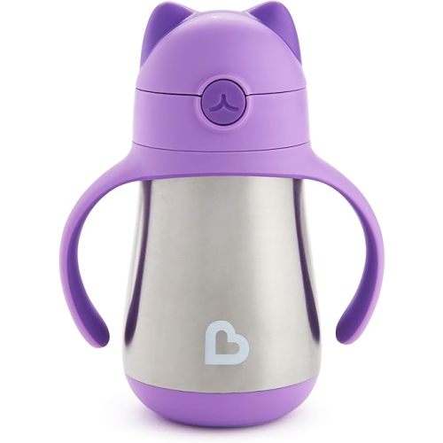 Munchkin Cool Cat Sippy Cup for Toddlers, Stainless Steel Straw Cup, 8 Ounce, Purple