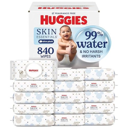Huggies Skin Essentials Baby Wipes, Hypoallergenic, 99% Water, 15 Flip Top Packs (840 Wipes Total)