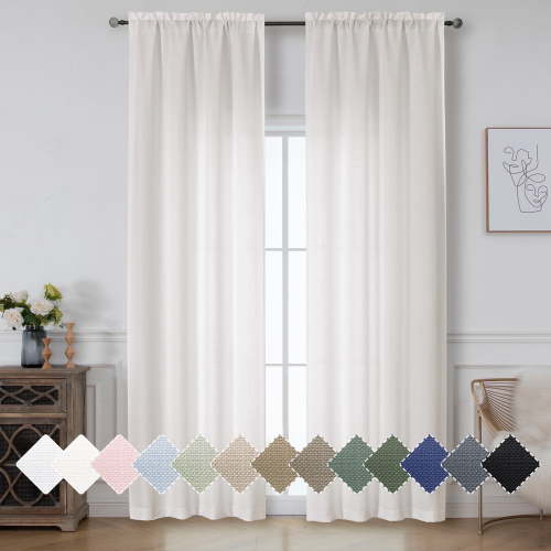 OVZME Bethany Ivory Light Filtering Textured Curtains, Extra Long Faux Linen Drapes, 2 Panels, 40 x 96 Inches
