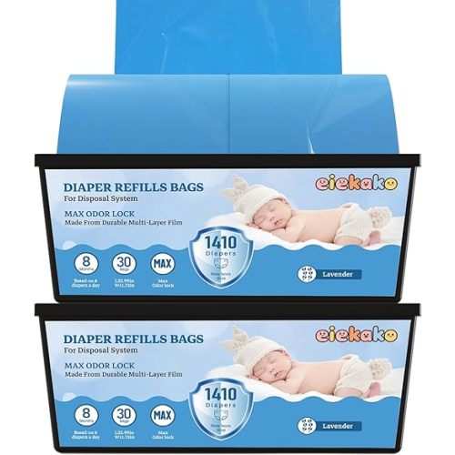Diaper Refill Bags Compatible with Genie Easy Roll & Platinum Diaper Pails, 7-Layer Odor Control, Extra Thick, Holds up to 2800 Newborn Diapers,2-Pack(60 Bags)