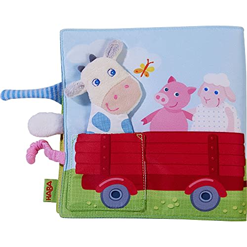 HABA Busy Book for Babies 6-12 Months Farm Fabric Book with Finger Puppet for Babies, Soft Baby Toy Gift for Baby Shower, Sensory Book for Toddlers 6-12 Months