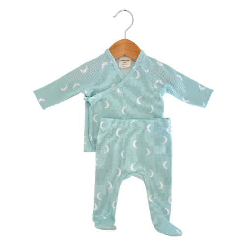 Organic Waffle Kimono & Pant Set, Light Blue Moon