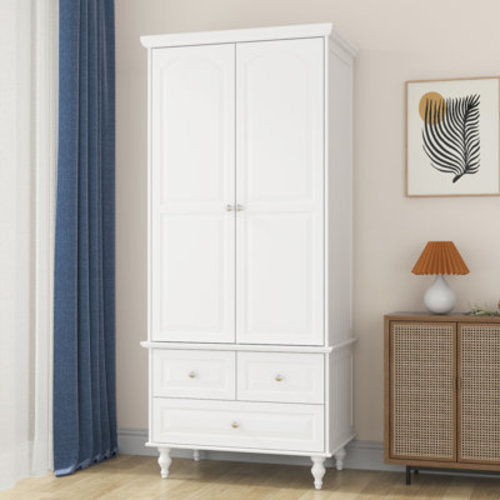 Lark Manor™ Talisha Freestanding Wooden Wardrobe Armoire with 3 Drawers & Reviews | Wayfair