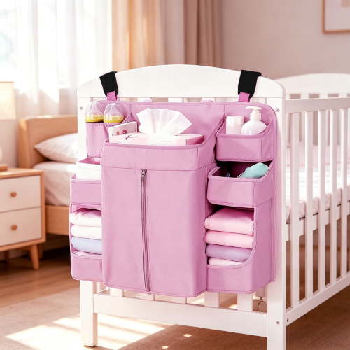 Hanging Diaper Organizer for Crib & Changing Table | Large Capacity Diaper Caddy, Washable Newborn Essentials Organizer