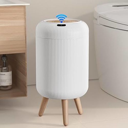 Automatic Motion Sensor Bathroom Trash Can with Lid, 3 Gallon / 11L Touchless Trash Garbage Bin with Removable Legs for Kitchen, Bedroom, Office, Small Trash Cans Trashcan Wastebasket-White