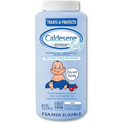 Caldesene Dry & Comfy Baby Powder with Zinc Oxide & Cornstarch, Free from Talc & Preservatives, 5 Oz.