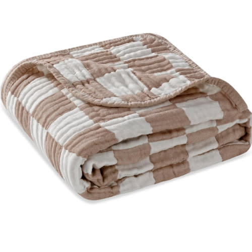 Ultra Soft Muslin Baby Blanket,A Versatile Swaddle and Bed Blanket for Babies, Toddlers, Boys, and Girls (1 Coffee Checkered 1 Pack).