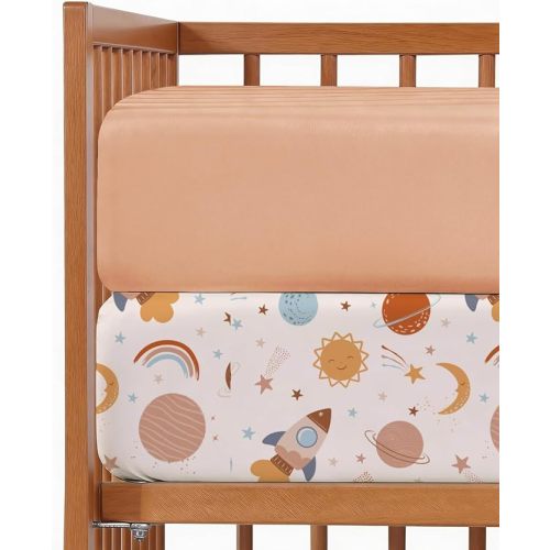 Baby Crib Sheets for Boys & Girls - Pack of 2 Fitted Microfiber Crib Sheets for Standard Crib & Toddler Mattress - Soft, Breathable & Wrinkle Free - Machine Washable, Oeko Tex - 52x28x8in - Space Boy