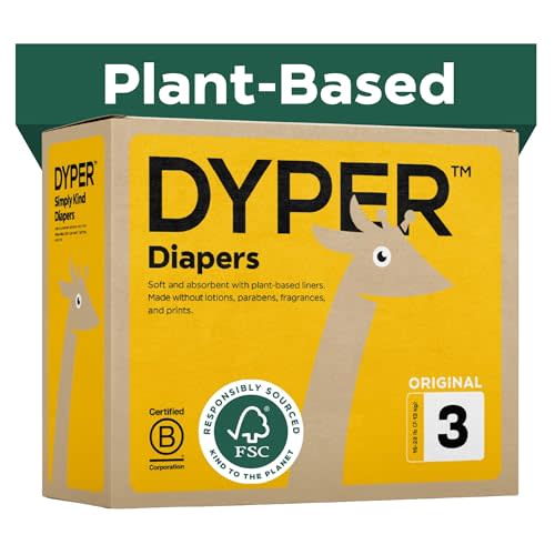 DYPER Baby Diapers Size 3 (168 Count) – Plant-Based, Hypoallergenic, Fragrance-Free & Ultra Absorbent Disposable Diapers for Day and Overnight Skin Protection, Value Pack Size 3 Diapers