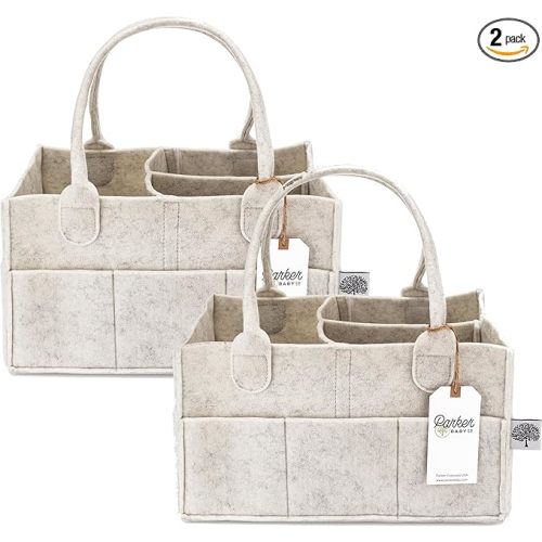 Parker Baby Diaper Caddy Multipack - Set of 2 Nursery Storage Bins and Car Organizers for Diapers, Wipes, and Baby Essentials - Portable and Stylish Diaper Totes - White
