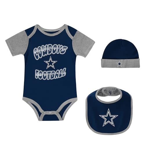 Outerstuff Newborn NFL Tag Team Bodysuit, Bib & Cuffed Knit Hat Set